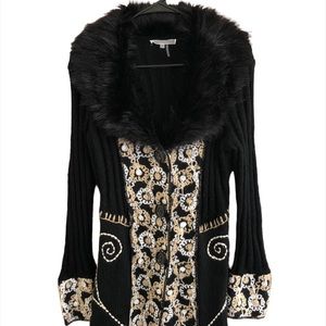 Liquid by Sioni long faux fur lined collar cardigan